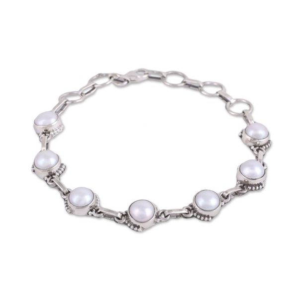 Alternate image for Cultured Pearl and Sterling Silver Link Bracelet from India Charming Orbs