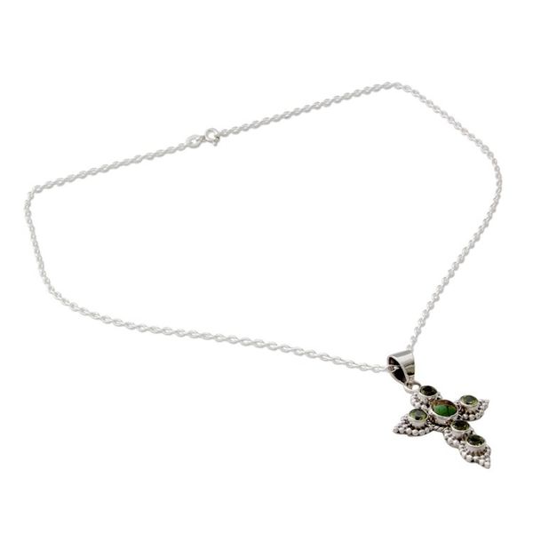 Alternate image for Artisan Crafted Peridot and Sterling Silver Cross Necklace Divine Harmony