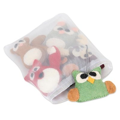 Alternate image for Handcrafted Wool Ornaments set of 6 Woodland Friends