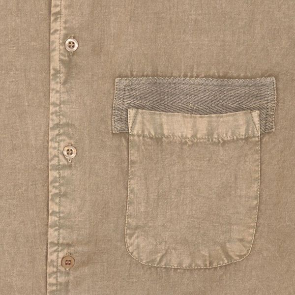 Alternate image for Mens Long-Sleeved Cotton Shirt in Khaki from India Casual Flair in Khaki