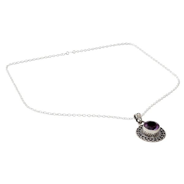 Alternate image for Ornate Sterling Silver and Amethyst Pendant Necklace Maharashtra Princess