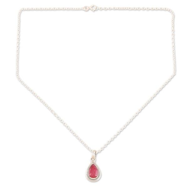 Alternate image for Handmade Ruby and Sterling Silver Pendant Necklace Halo Effect in Pink