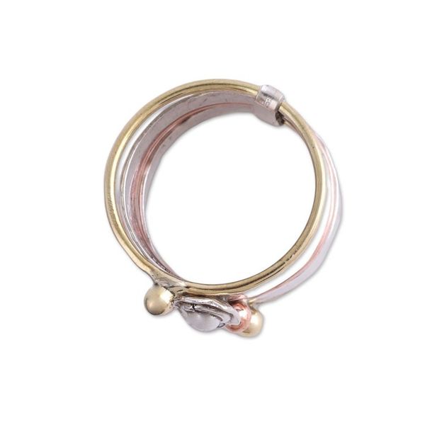 Alternate image for Fair Trade Sterling Silver Copper and Brass Meditation Ring Metallic Flowers