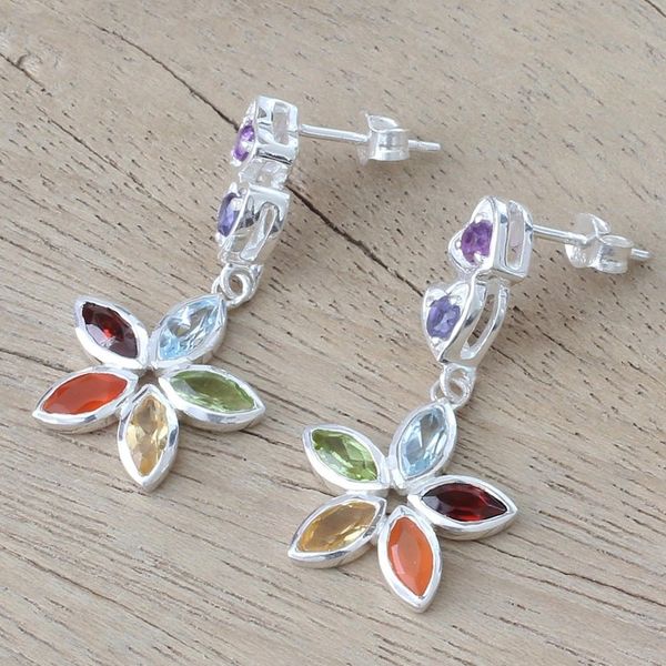 Alternate image for Multi Gemstone and Sterling Silver Floral Heart Earrings Floral Hearts