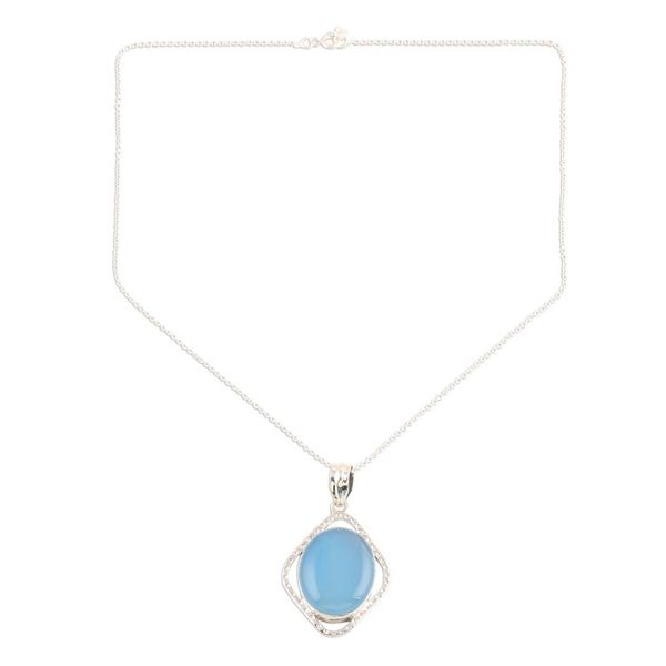 Alternate image for Oval Chalcedony Sterling Silver Pendant Necklace Morning Glory