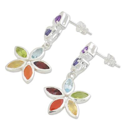 Alternate image for Multi Gemstone and Sterling Silver Floral Heart Earrings Floral Hearts