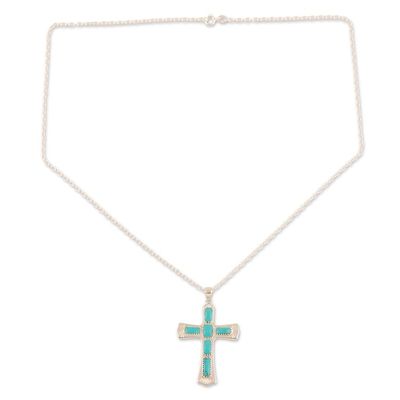 Alternate image for Unisex Sterling Silver Pendant Necklace with Cross Motif Heavenly Message