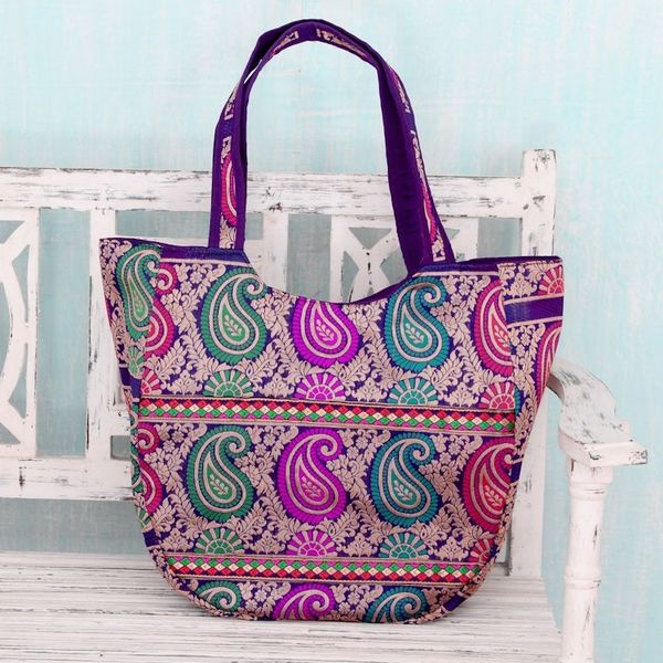 Alternate image for Multicolored Brocade Shoulder Bag by Indian Artisan Paisley Parade