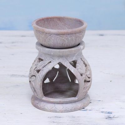 Alternate image for Handcrafted Leaf Motif Soapstone Oil Warmer from India Garden of Leaves