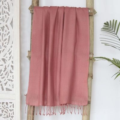 Alternate image for Hand-Woven Pink Wool Shawl from India Kashmir Rose