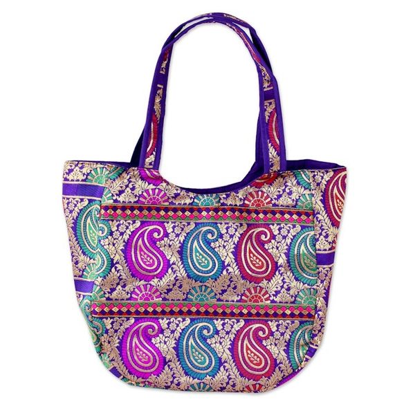 Alternate image for Multicolored Brocade Shoulder Bag by Indian Artisan Paisley Parade
