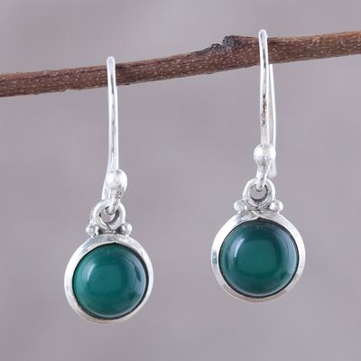 Alternate image for Round Green Onyx Dangle Earrings from India Happy Glow