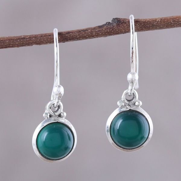Alternate image for Round Green Onyx Dangle Earrings from India Happy Glow