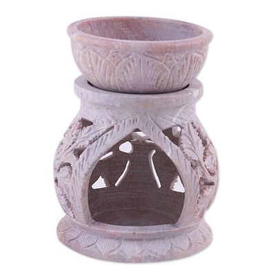 Alternate image for Handcrafted Leaf Motif Soapstone Oil Warmer from India Garden of Leaves