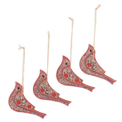 Alternate image for Handcrafted Beaded Bird Ornaments Set of 4 Birds of Bollywood