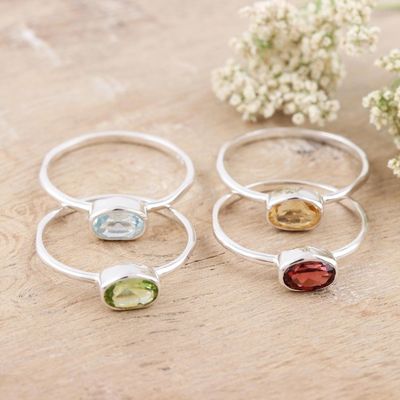 Alternate image for Peridot and Garnet Single Stone Rings Set of 4 Four Elements