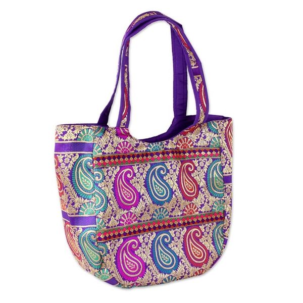 Alternate image for Multicolored Brocade Shoulder Bag by Indian Artisan Paisley Parade