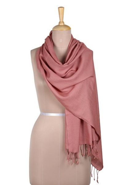 Alternate image for Hand-Woven Pink Wool Shawl from India Kashmir Rose