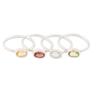 Alternate image for Peridot and Garnet Single Stone Rings Set of 4 Four Elements