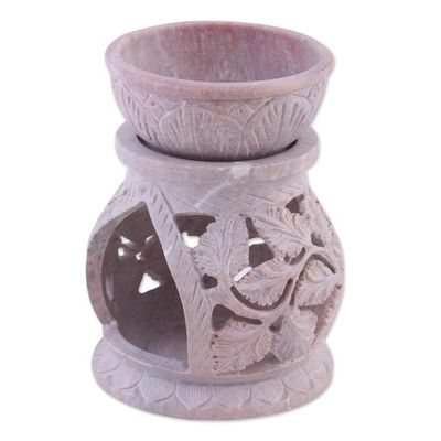 Alternate image for Handcrafted Leaf Motif Soapstone Oil Warmer from India Garden of Leaves