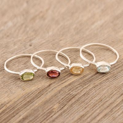 Alternate image for Peridot and Garnet Single Stone Rings Set of 4 Four Elements