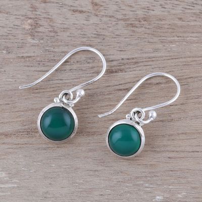 Alternate image for Round Green Onyx Dangle Earrings from India Happy Glow