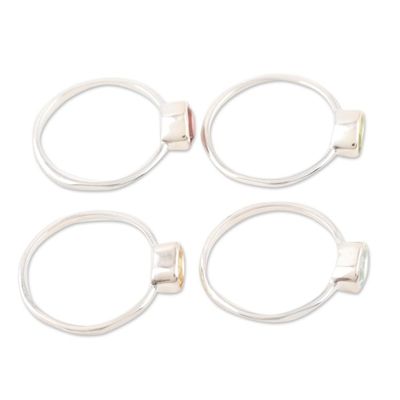 Alternate image for Peridot and Garnet Single Stone Rings Set of 4 Four Elements