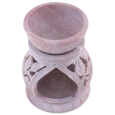 Alternate image for Handcrafted Leaf Motif Soapstone Oil Warmer from India Garden of Leaves