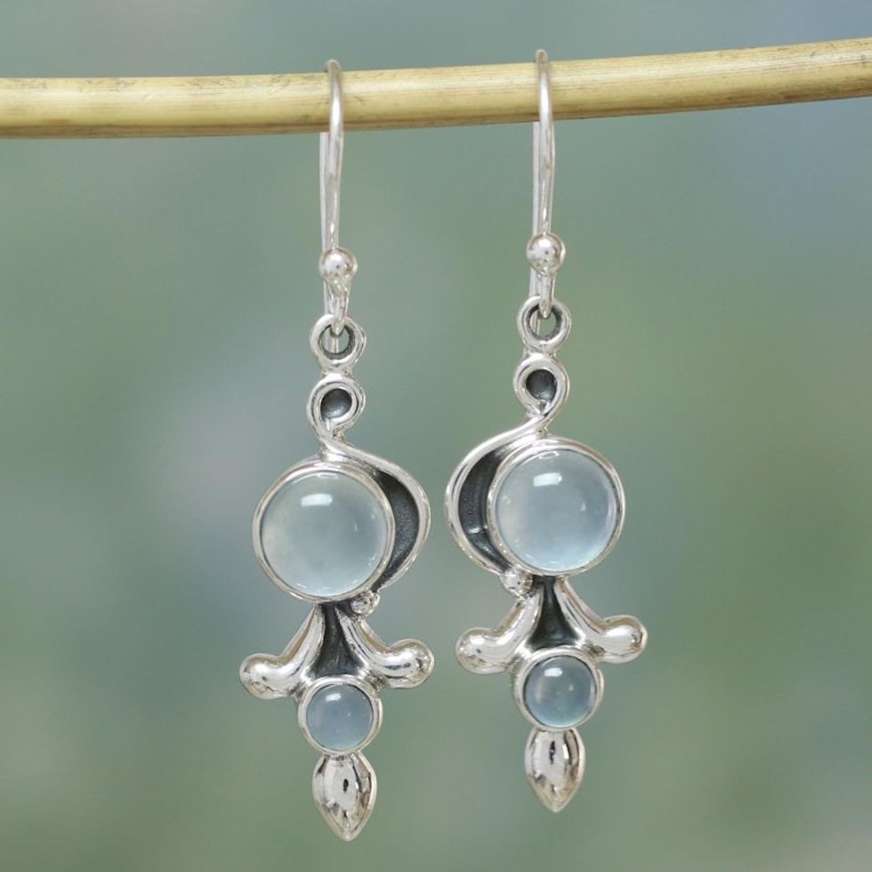 Sterling Silver and Chalcedony Earrings India Jewelry 'Sky Garland'