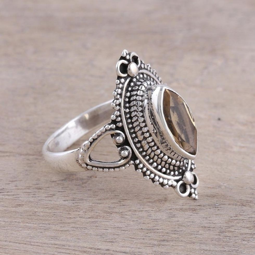 Ornate Sterling Silver and Yellow Citrine Cocktail Ring 'Sunny Majesty'