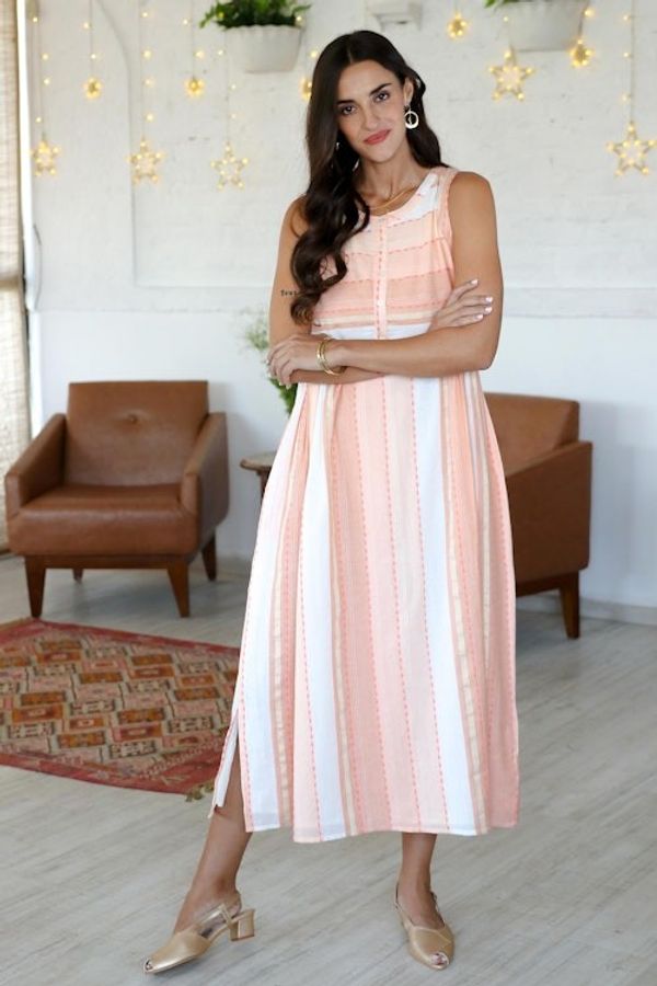 Alternate image for Hand Crafted Striped Cotton Sundress Horizon in Peach