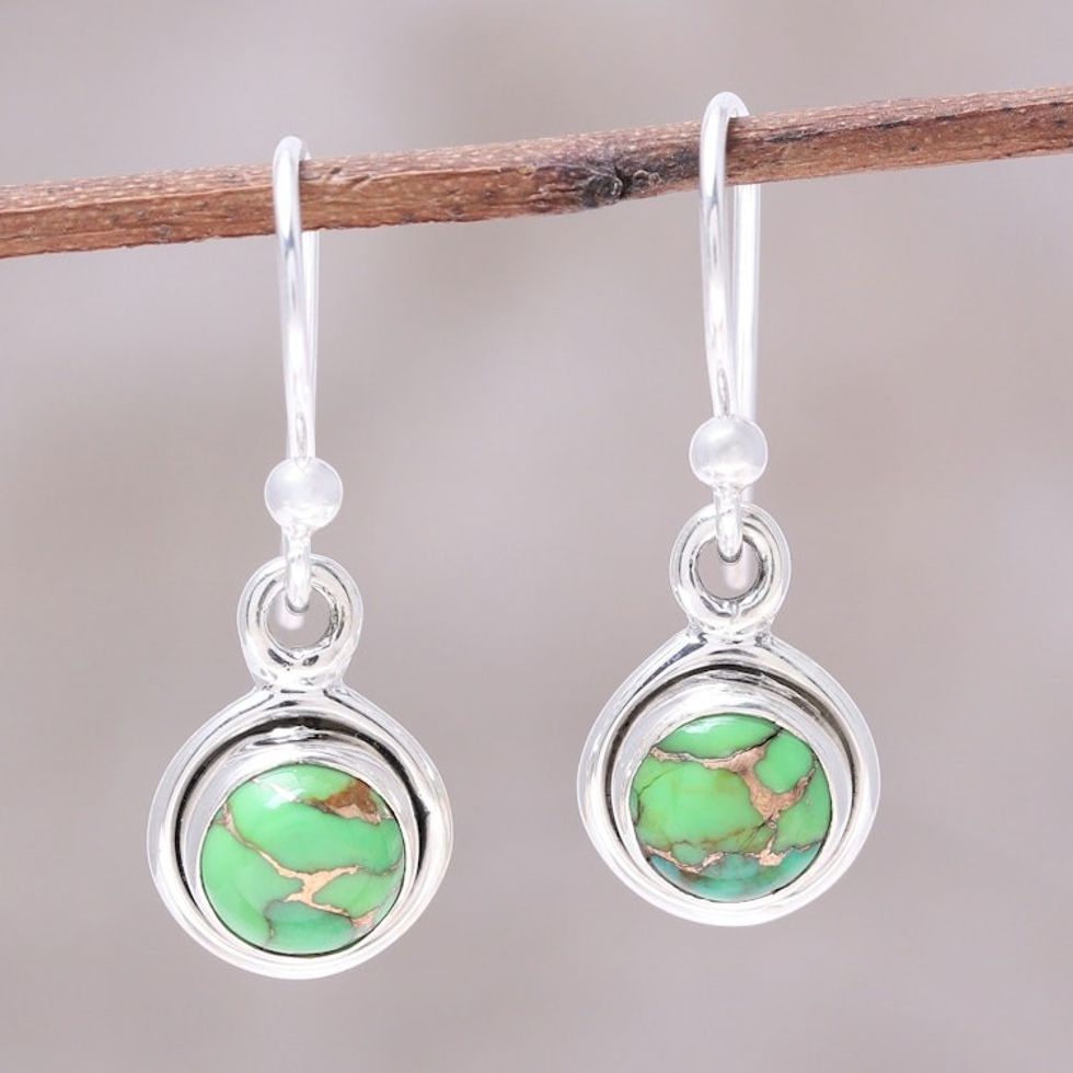 Sterling Silver and Green Composite Turquoise Earrings 'Adorable Moon in Green'