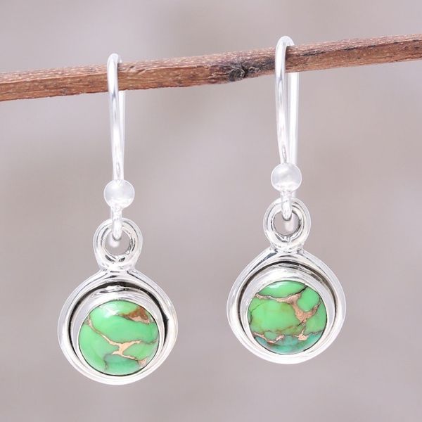 Alternate image for Sterling Silver and Green Composite Turquoise Earrings Adorable Moon in Green