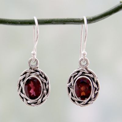 Alternate image for Garnet Dangle Earrings Set in Woven 925 Sterling Silver Indian Basket