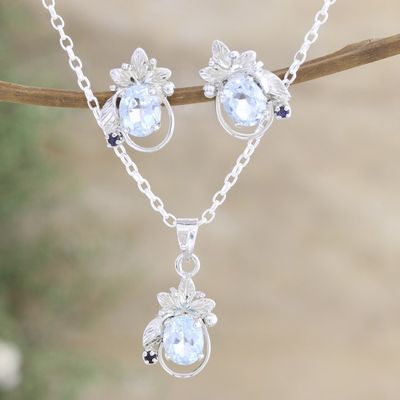 Alternate image for Rhodium-plated Jewelry Set with 7-Carat Blue Topaz Gems Blue Awakening