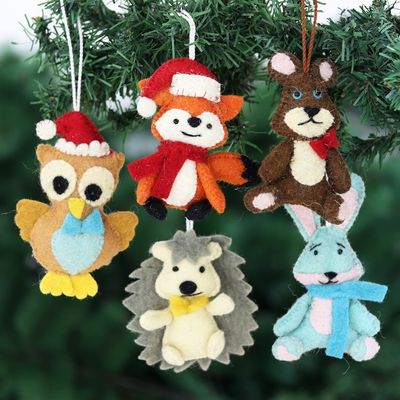 Alternate image for Woodland Animal Ornaments Set of 5 Animal Cheer