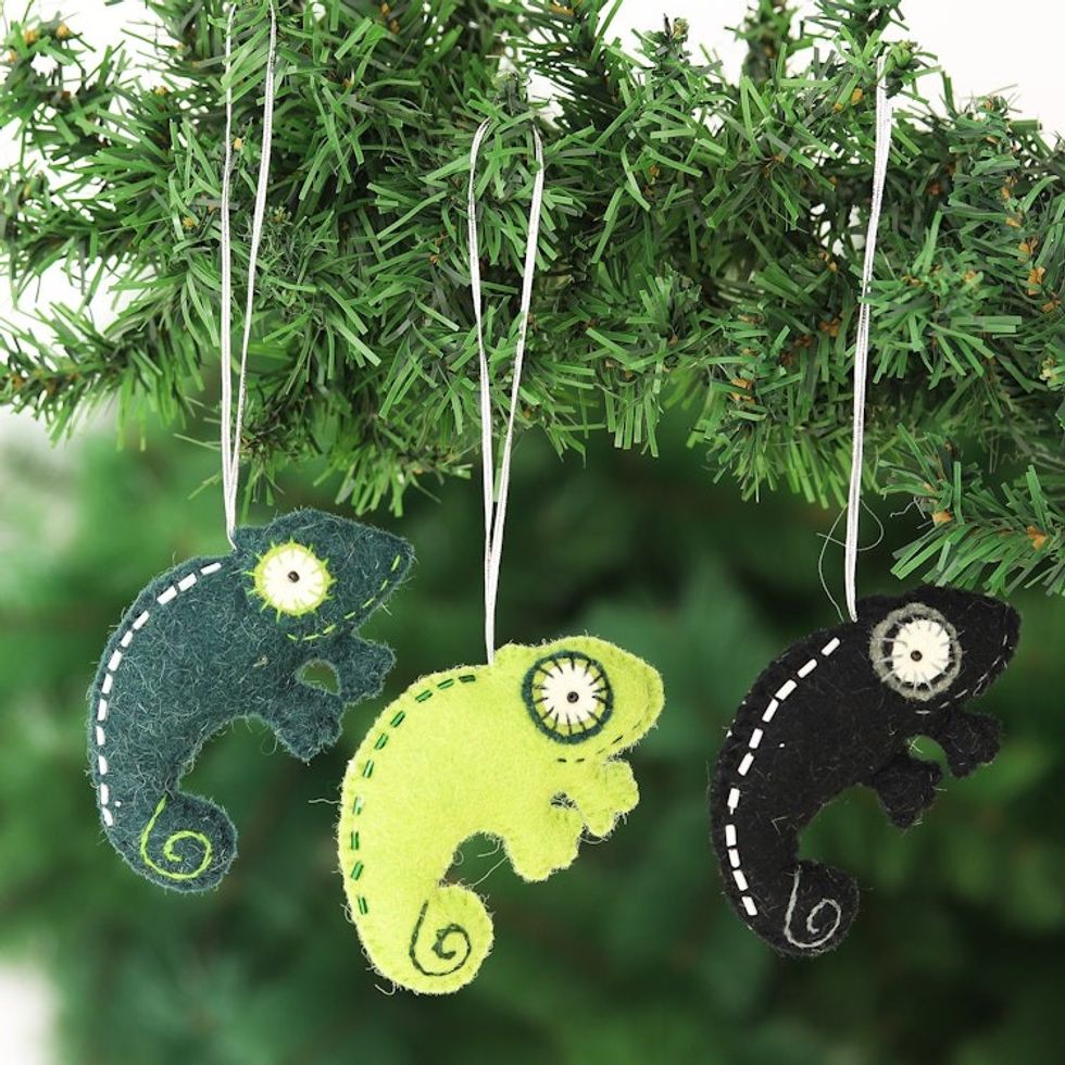 Set of 3 Wool Felt Lizard Ornaments 'Lizard Tales'