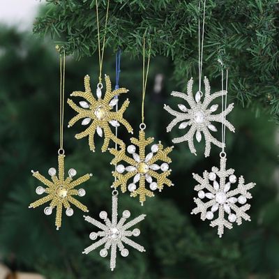 Alternate image for Handcrafted Beaded Snowflake Ornaments Set of 6 Sparkling Snowflakes