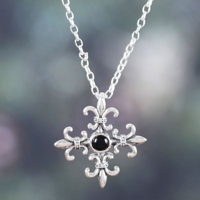 Alternate image for Polished Fleur-De-Lis Onyx Pendant Necklace from India Midnight Fleur-De-Lis