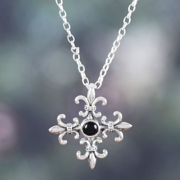 Alternate image for Polished Fleur-De-Lis Onyx Pendant Necklace from India Midnight Fleur-De-Lis