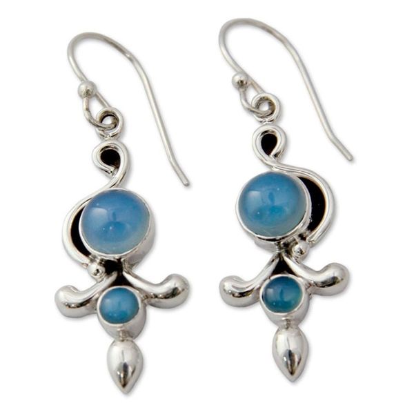 Alternate image for Sterling Silver and Chalcedony Earrings India Jewelry Sky Garland