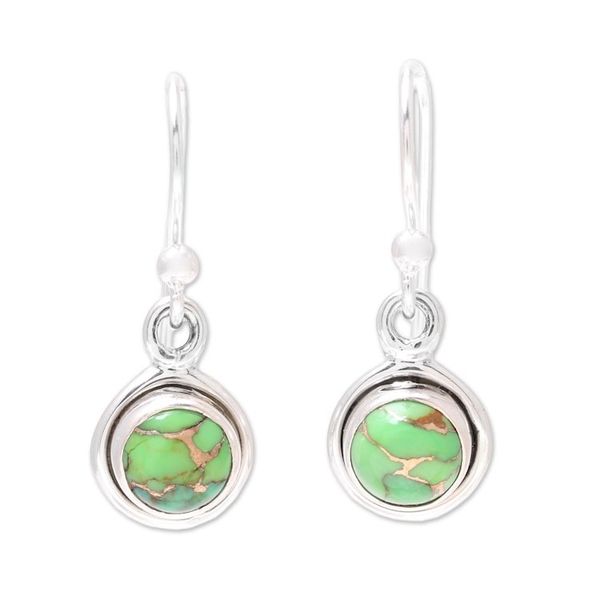Alternate image for Sterling Silver and Green Composite Turquoise Earrings Adorable Moon in Green