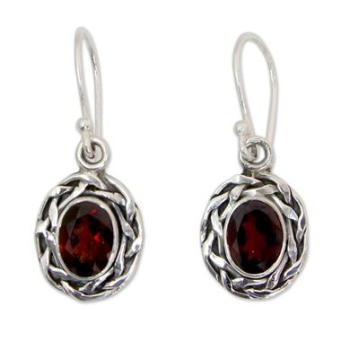 Alternate image for Garnet Dangle Earrings Set in Woven 925 Sterling Silver Indian Basket