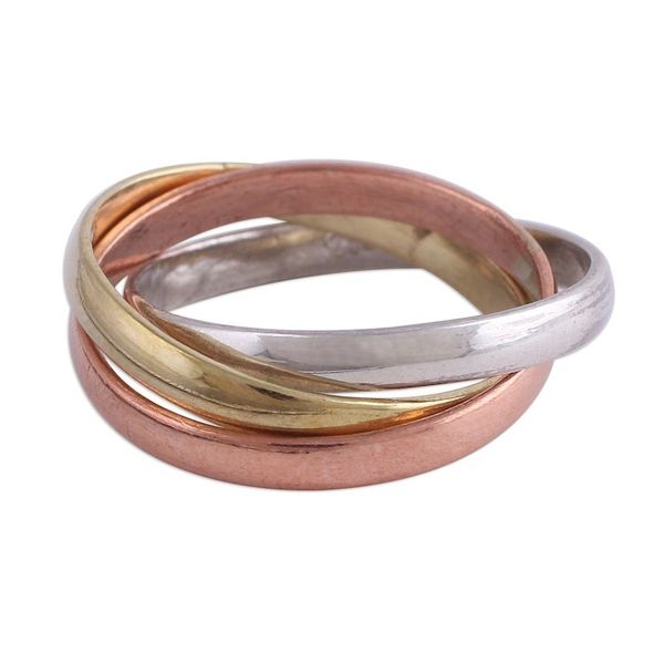 Alternate image for Sterling Silver Copper and Brass Band Ring from India Classic Trio