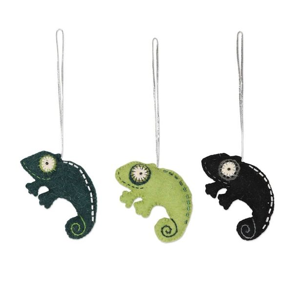 Alternate image for Set of 3 Wool Felt Lizard Ornaments Lizard Tales
