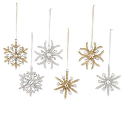 Alternate image for Handcrafted Beaded Snowflake Ornaments Set of 6 Sparkling Snowflakes