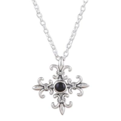 Alternate image for Polished Fleur-De-Lis Onyx Pendant Necklace from India Midnight Fleur-De-Lis