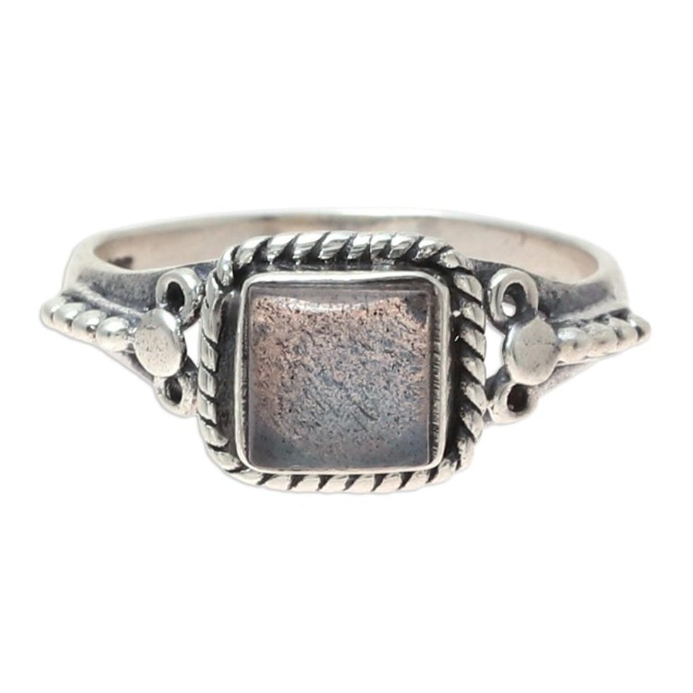 Square Labradorite Cocktail Ring Crafted in India 'Misty Depths'