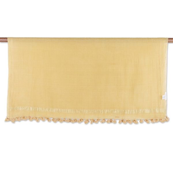 Alternate image for Goldenrod-Toned Cotton and Silk Blend Shawl with Tassels Goldenrod Pleasure
