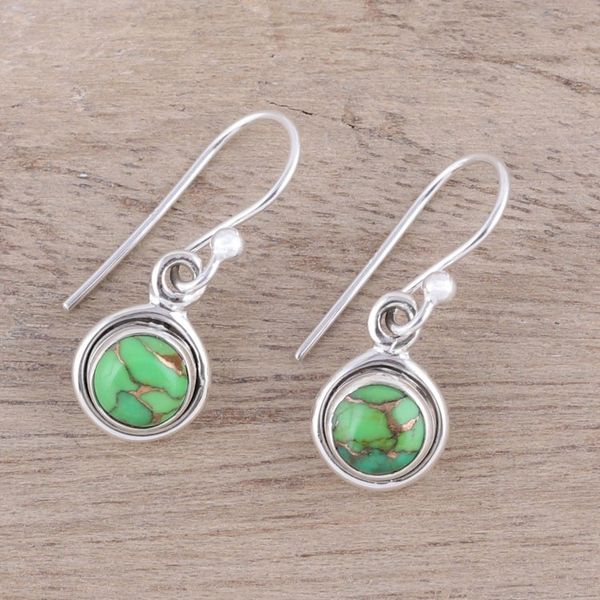 Alternate image for Sterling Silver and Green Composite Turquoise Earrings Adorable Moon in Green